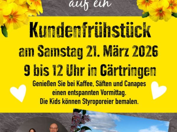 Genießen Sie Kaffee, Säfte & Canapes am Samstag, 21. März 2026 von 9 bis 12 Uhr bei Ihrem Einkauf in Gärtringen. Die Kids können Styroporeier bemalen.