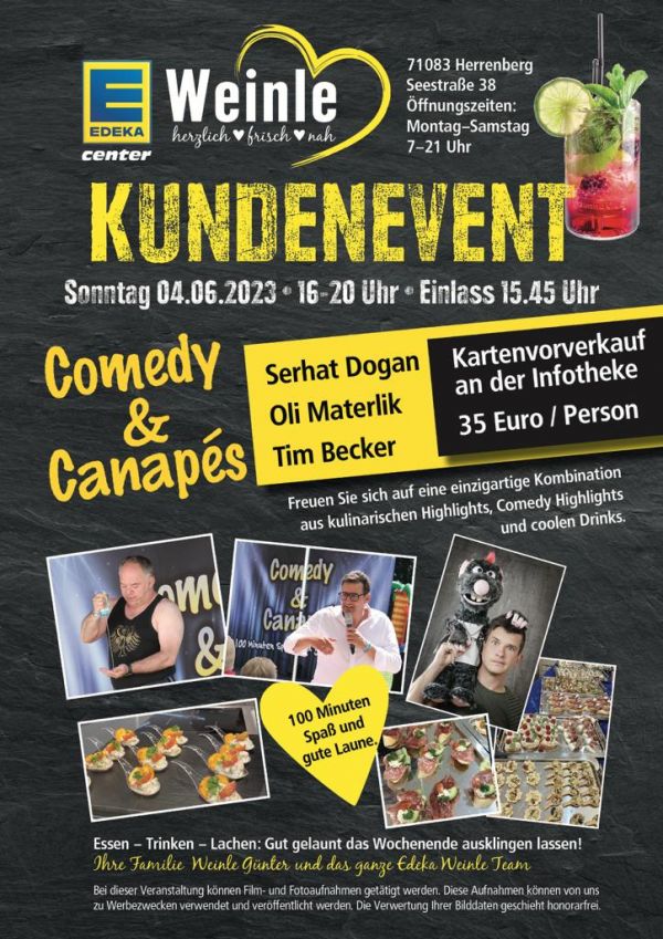 Veranstaltungsplakat für Comedy & Canapés