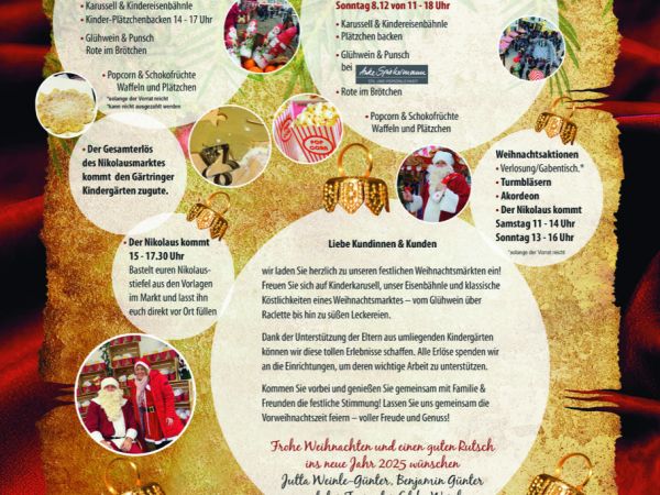 Einladungsplakat zu den EDEKA Weihnachstmärkten in Herrenberg & Gärtringen