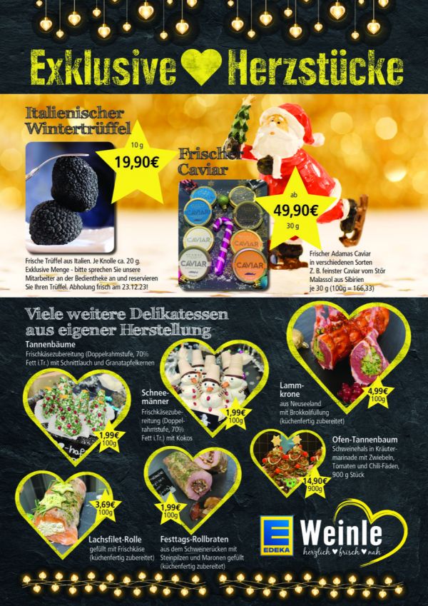 Plakat mit Werbung für weihnachtlihe Delikatessen