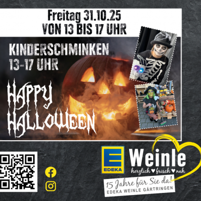 Am Freitag 31.10.24 von 13 bis 17 Uhr große Halloween Kinderschminkaktion in Gärtringen
