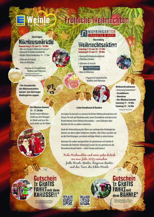 Einladungsplakat zu den EDEKA Weihnachstmärkten in Herrenberg & Gärtringen
