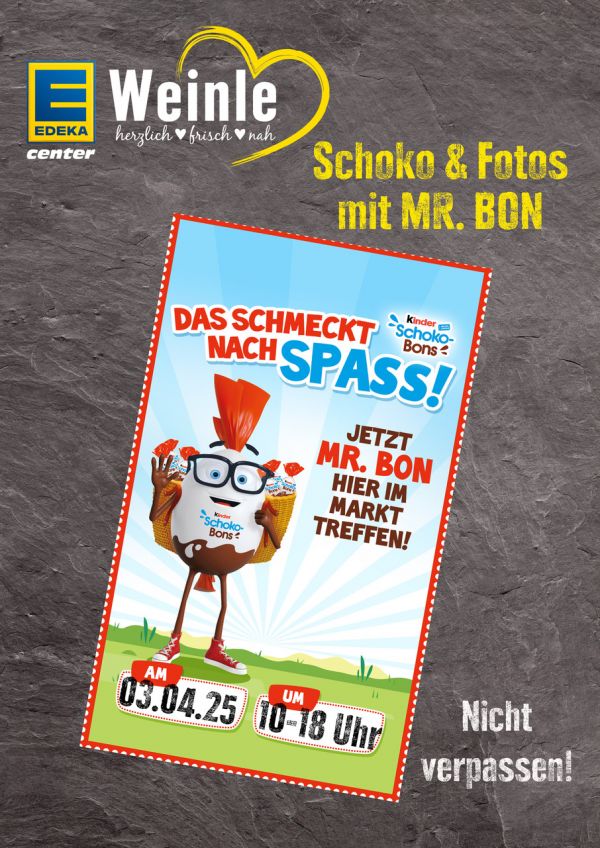 Plakat zur Aktion "Schoko & Fotos mit MR.BON"