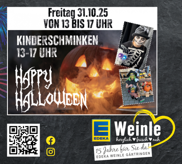 Am Freitag 31.10.24 von 13 bis 17 Uhr große Halloween Kinderschminkaktion in Gärtringen