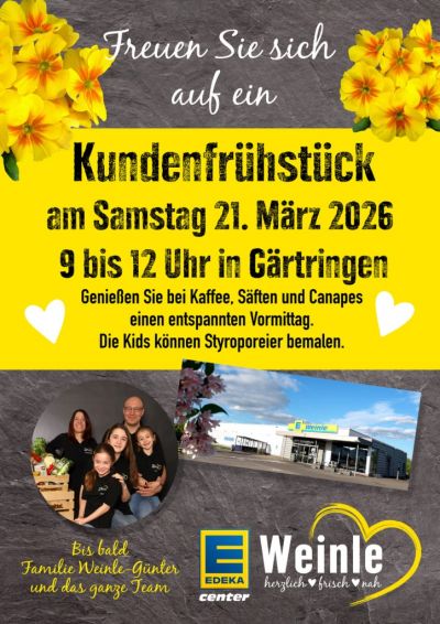 Genießen Sie Kaffee, Säfte & Canapes am Samstag, 21. März 2026 von 9 bis 12 Uhr bei Ihrem Einkauf in Gärtringen. Die Kids können Styroporeier bemalen.